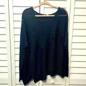 Anthropologie Moth Asymmetrical Metallic Lightweight Sweater Size Small Navy